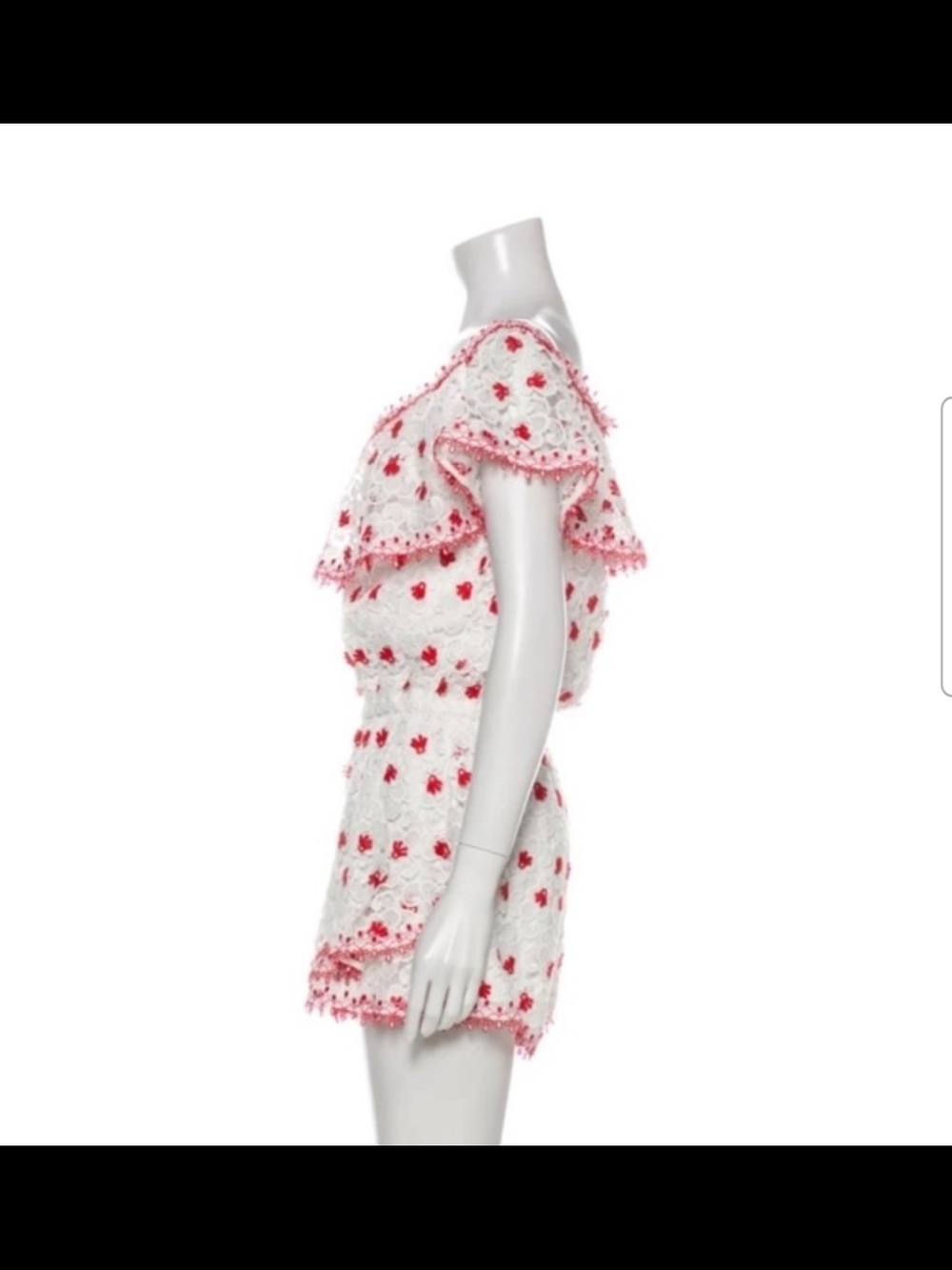 Alexis White Lace Romper with Red Floral Embroidery